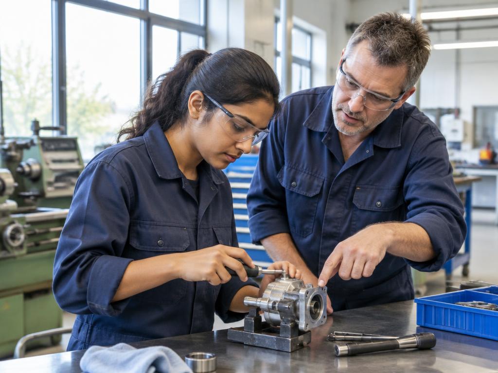 Illustrative photograph of a vocational trainee learning in a technical workshop