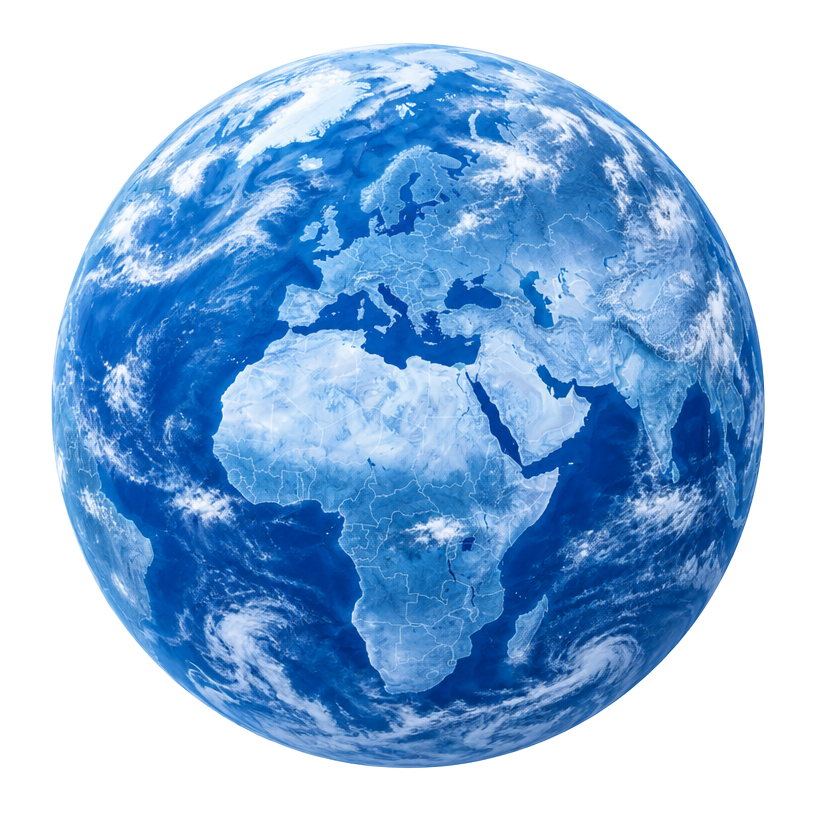 Blue globe showing Europe, Africa and Asia