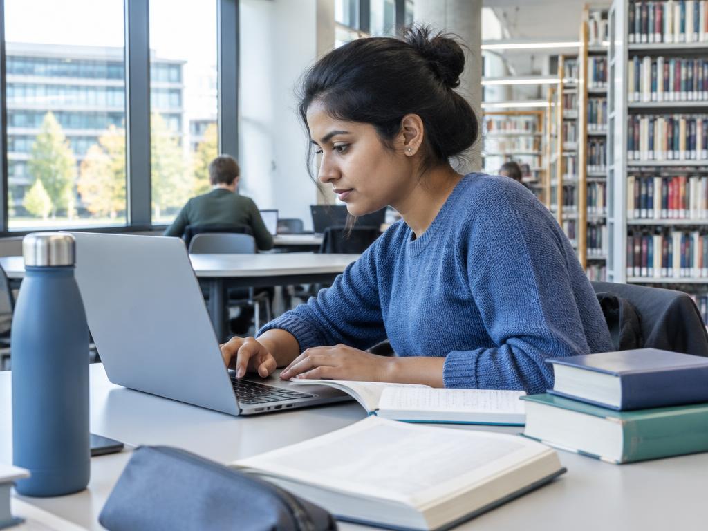 Illustrative photograph of a student working in a university library